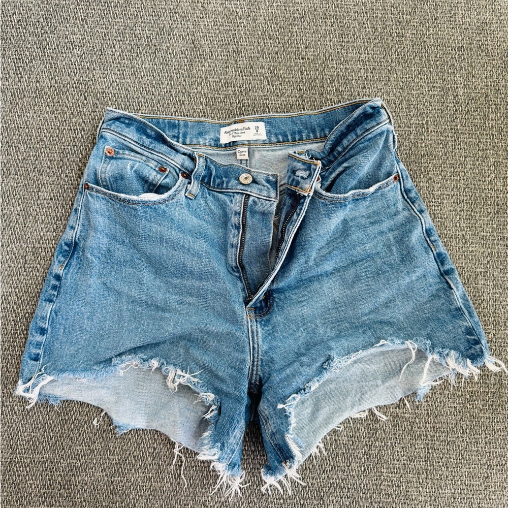 Abercrombie & Fitch Blue Jean Shorts with Distressed Hem